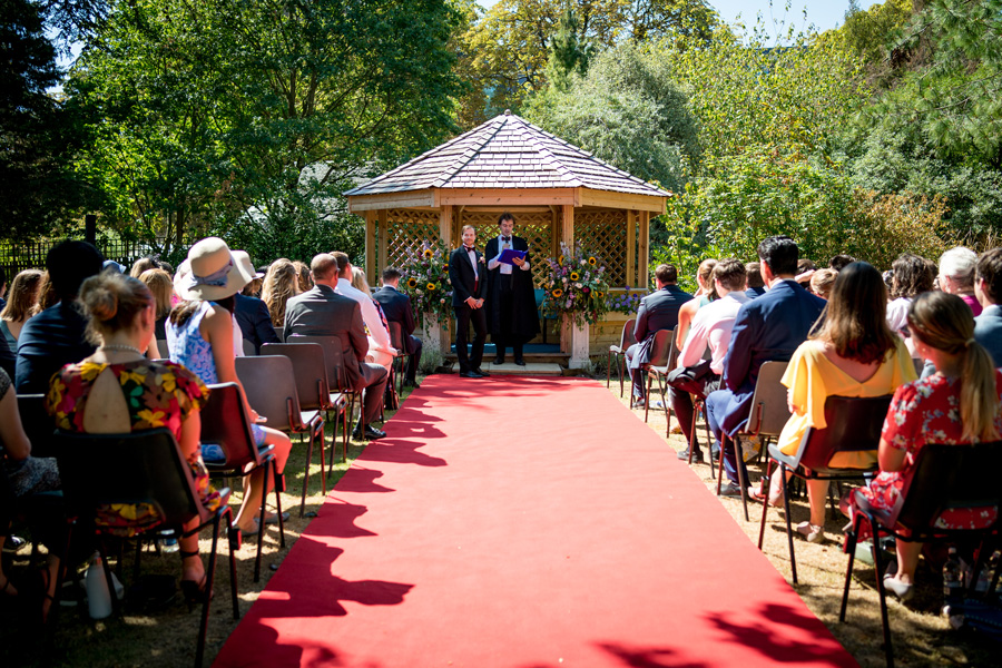 Outdoor wedding ceremony at Gonville and Caius College Cambridge