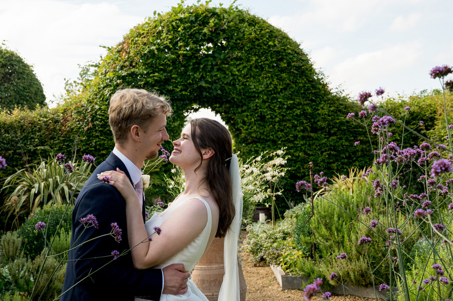 Couple portrait in the gardens at South Farm wedding venue