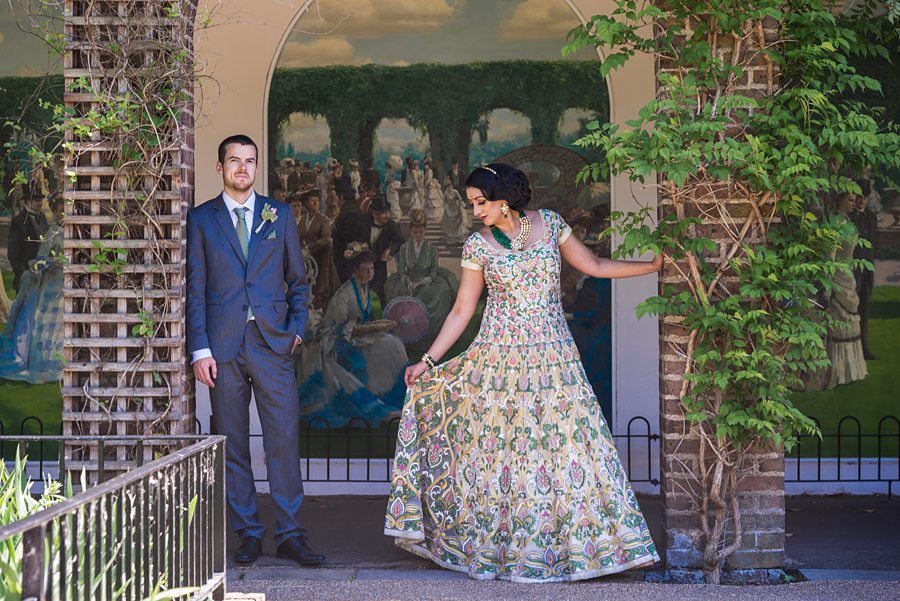 Confetti over married couple