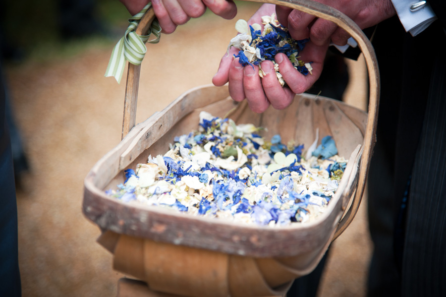 Hand full of confetti and confetti basket