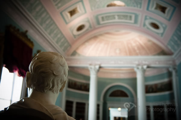View of library from behind bust