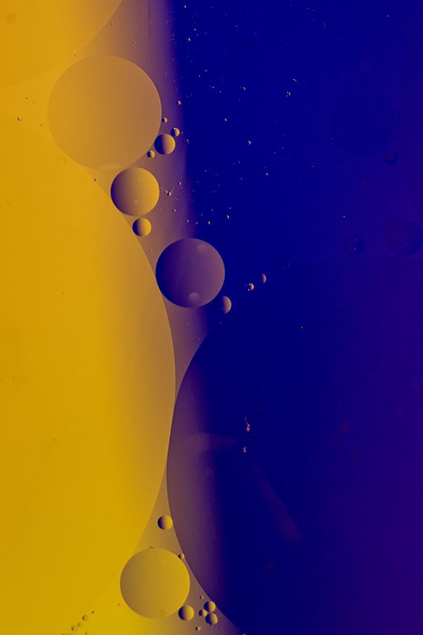 Oil and water photo with yellow and blue background