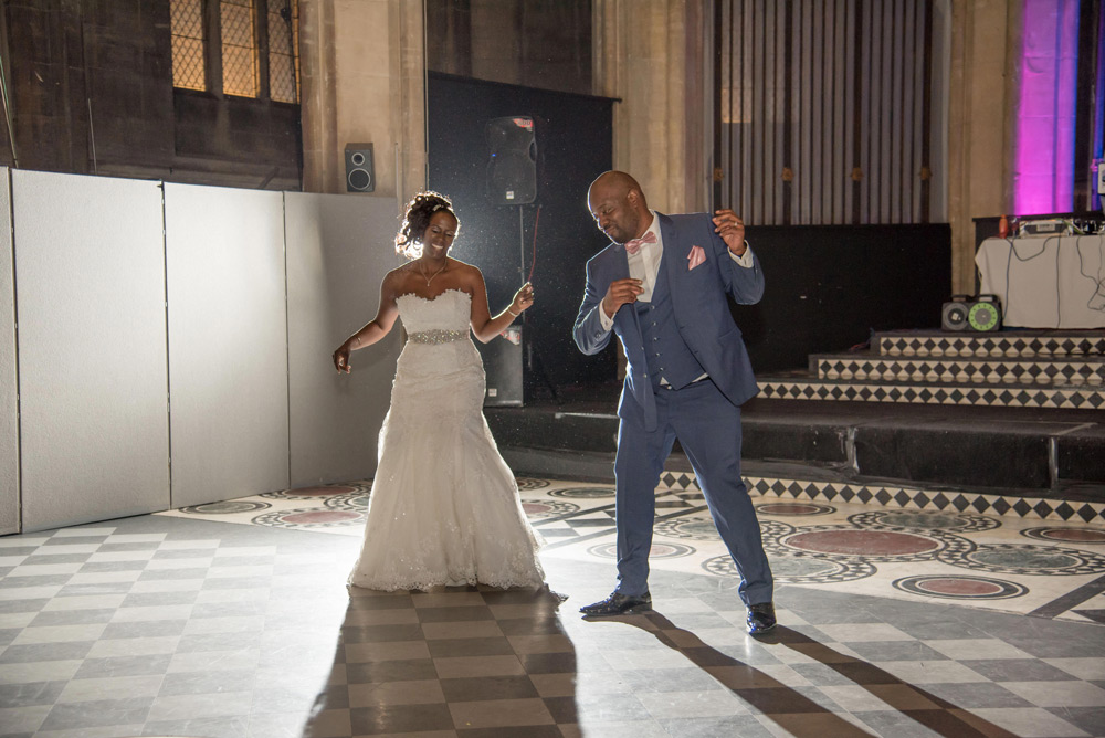 Bride and groom dancing