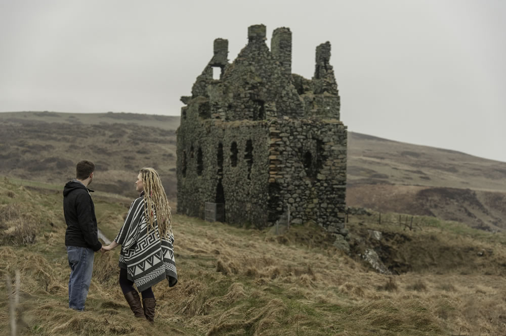 Couple near castle ruins