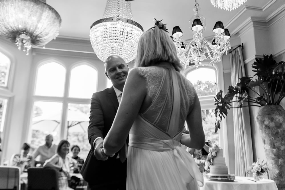 B&W photo of couple during their first dance