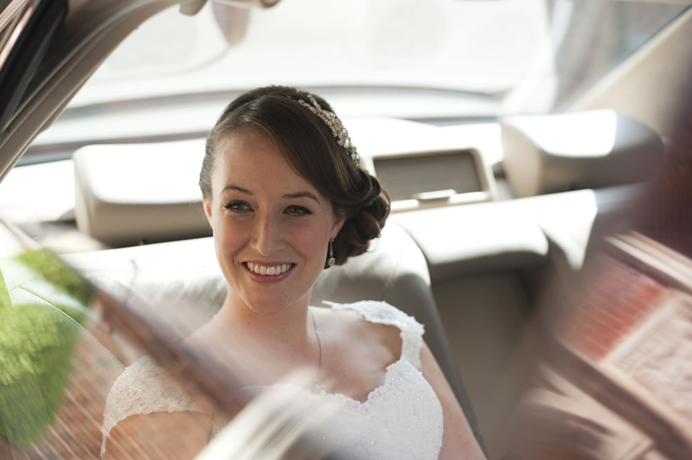 Bride in car