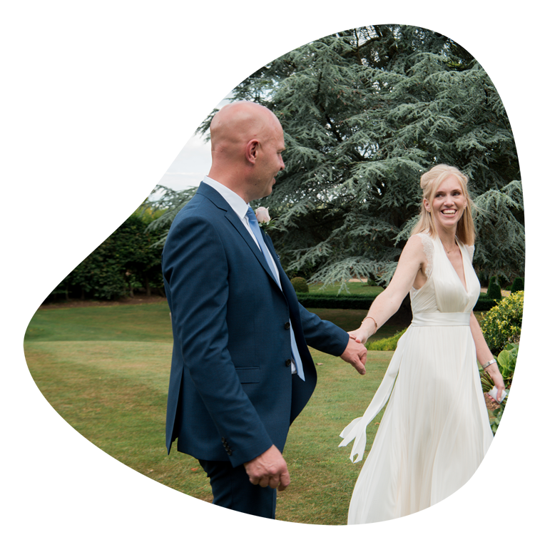 Couple walking and laughing